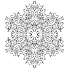 Black mandala on white backgraund. Isolated hand drawn circle ornament