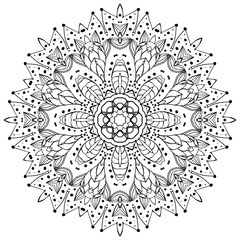 Black mandala on white backgraund. Isolated hand drawn circle ornament