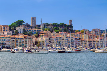 Obraz premium Yachts in port of Cannes, Cote dAzur, French, Riviera, South of France, Europe