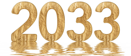 Fototapeta premium Inscription 2033, reflected on the water surface, isolated on white, 3d render
