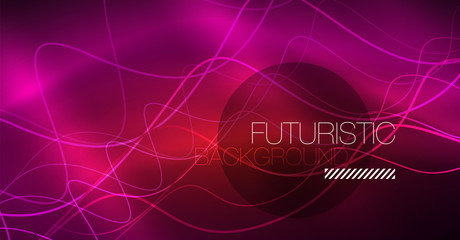 Abstract shiny glowinng color wave design element on dark background - science or technology concept