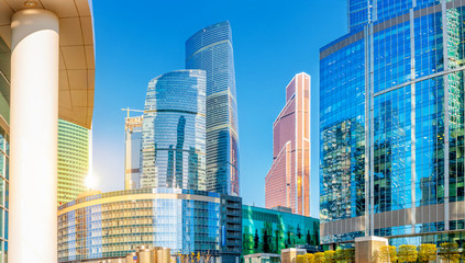 Fototapeta premium Panorama of skyscrapers Moscow International Business Centret in the morning, the beginning of the working day