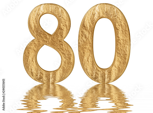  Numeral 80 Eighty Reflected On The Water Surface Isolated On White 