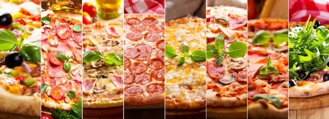 Foto op Canvas collage van verschillende soorten pizza © Nitr