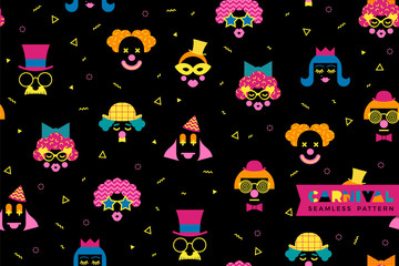 Carnival seamless pattern in Memphis style. Vector background