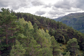 Obraz premium Mountains in the interior of southern Norway on a cloudy day.