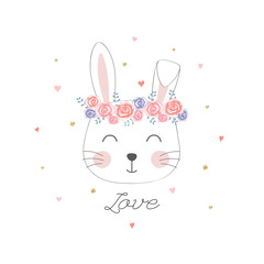 Cute bunny head with flower crown.