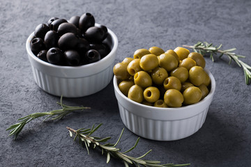 Olives in a bowl. Marinated olives.