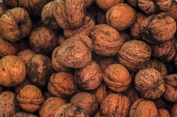 a mountain of nuts shot from above