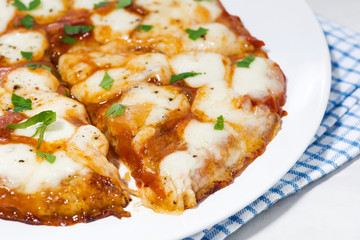 delicious pizza with mozzarella, closeup