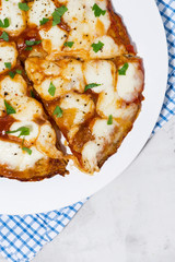 delicious pizza with mozzarella, closeup vertical