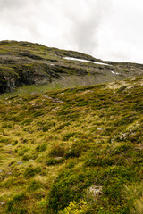 Mountains in the interior of southern Norway on a cloudy day.