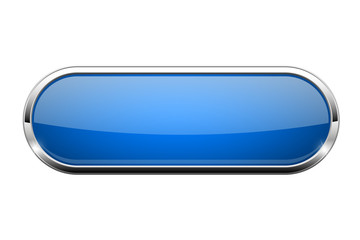 Blue glass button. Shiny oval 3d web icon