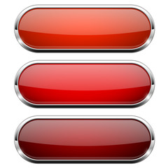Red glass buttons. Shiny oval 3d web icons