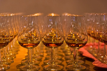Glasses with cognac on tasting