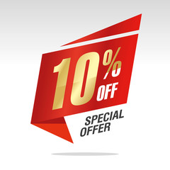 10 percent off sale speech bubble isolated gold red origami sticker icon