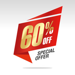 60 percent off sale speech bubble isolated gold red origami sticker icon