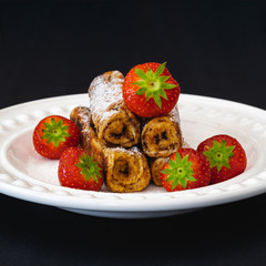 Nutella French Rolls with Strawberries on Black Background