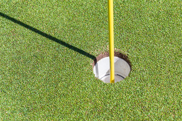 Golf Green Flagstick Hole Close-Up