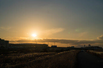 河川敷からの夕焼け