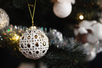 Closeup of toy from a decorated Christmas tree.