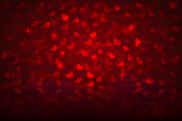Naklejka na ściany i meble Red hearts glitter background for Valentines day greeting card. Abstract vector illustration love concept