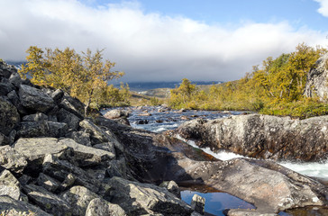 Mountains in the interior of southern Norway on a cloudy day.