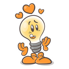 Emotional character cartoon lightbulb. Love.On white background