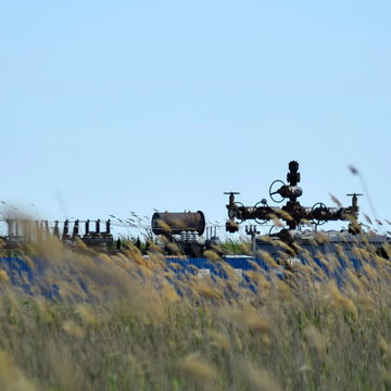 Oil Well In The Thickets Of Dry Reeds