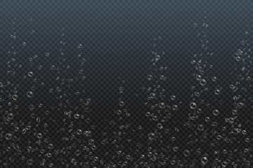 Underwater fizzing bubbles. Champagne fizz air soda drink sparkle carbonated bubble stream. Vector realistic 3D sparkles