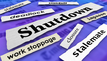 Obraz premium Shutdown Government Stalemate Newspaper Headlines 3d Illustration