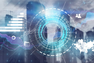 Cityscape with hud and business infographics