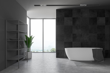 Loft black bathroom with shelves
