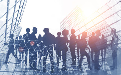 Diverse business team members working in city