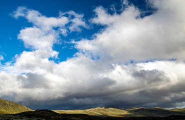 Fototapeta premium Mountains in the interior of southern Norway on a cloudy day.