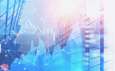Obraz premium Blue forex graph in modern city