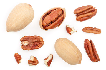 pecan nut isolated on white background. Top view. Flat lay