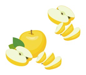 Apples with half apple and slices. Vector illustration on white background.