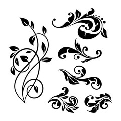Vintage style floral element set for you design. Decorative element collection.