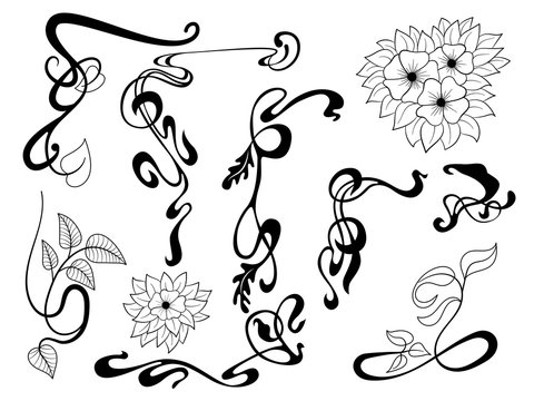  Art Nouveau style ornamental element set for your design