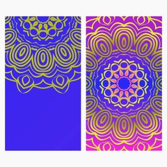 Ethnic Flyer. Templates With Mandalas. Vector Illustration. For Invitation, gift card. Blue, purple color