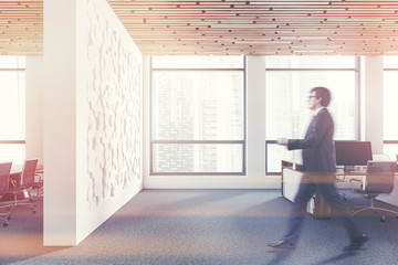Fototapeta premium Hexagonal pattern office and meeting room, man