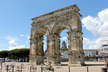 Saintes, France. The Arch of Germanicus, an ancient Roman arch in Mediolanum Santonum, modern day...