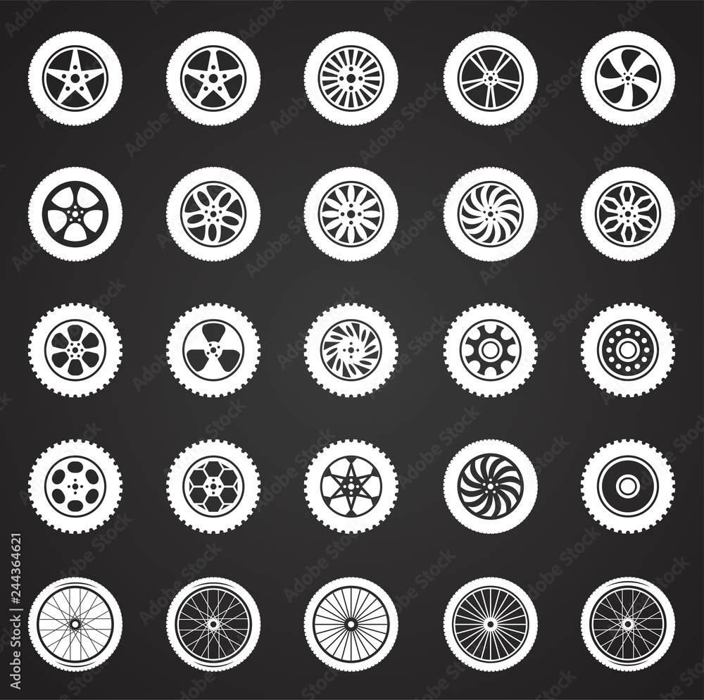 Poster wheel icons set on black background for graphic and web design, modern simple vector sign. internet 