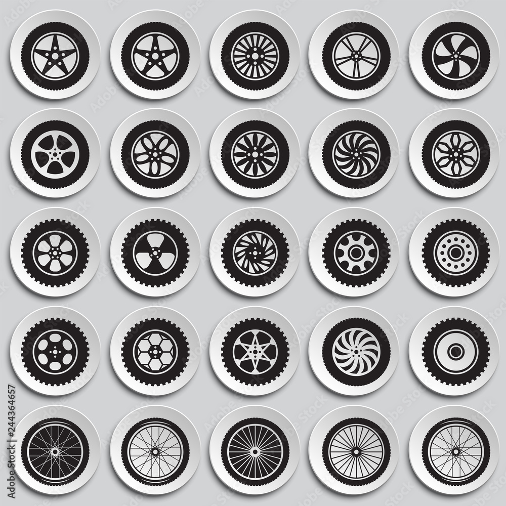 Poster wheel icons set on paltes background for graphic and web design, modern simple vector sign. internet