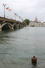 Bayonne, France. Views of the river Adour, the Pont Saint-Esprit bridge and the Cathedral of Saint Mary