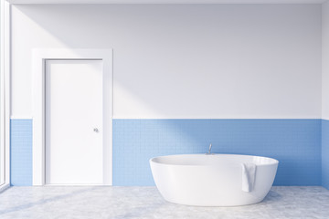 Obraz na płótnie Canvas White and blue bathroom with tub