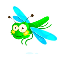 Dragonfly With Colorful Wings Beautiful, Isolated On White, Vector Illustration