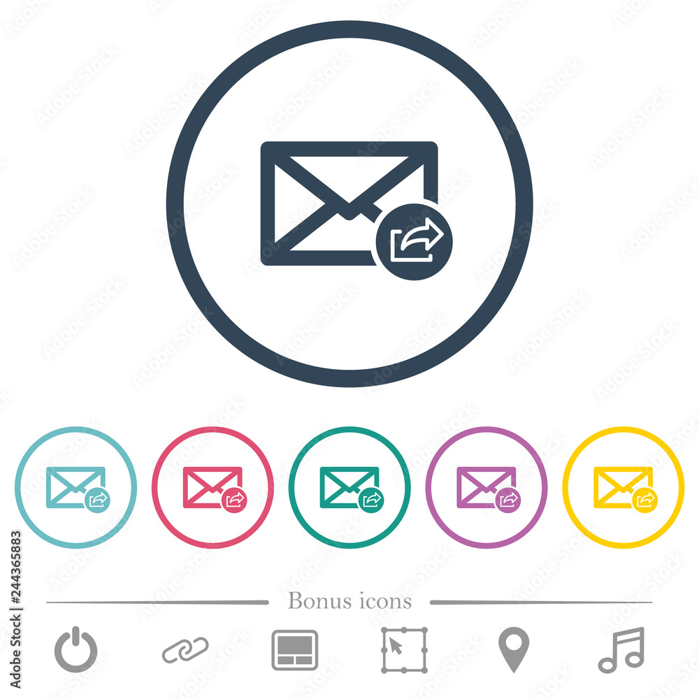 Poster export mail flat color icons in round outlines