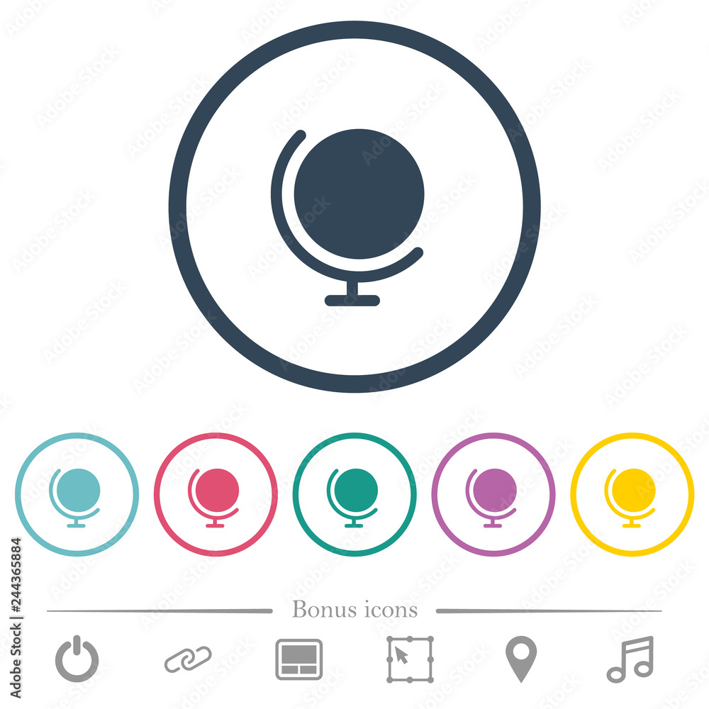 Poster globe with stand flat color icons in round outlines